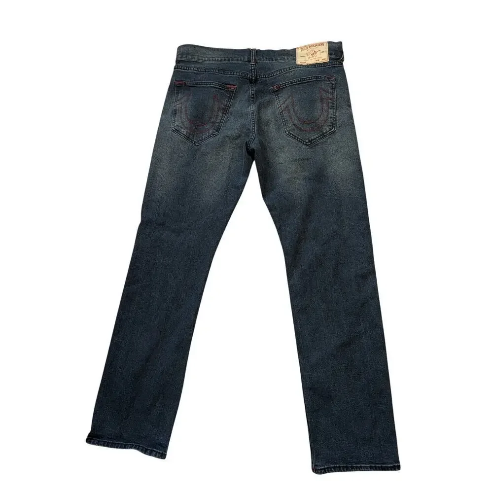 TRUE RELIGION, Ricky, Relaxed Straight leg Men's Jeans/Pants 36X33; Blue Denim
